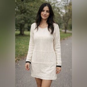 BARBOUR | Cream White Winter Tartan Etal Cable Knit Sweater Dress Sz. 16